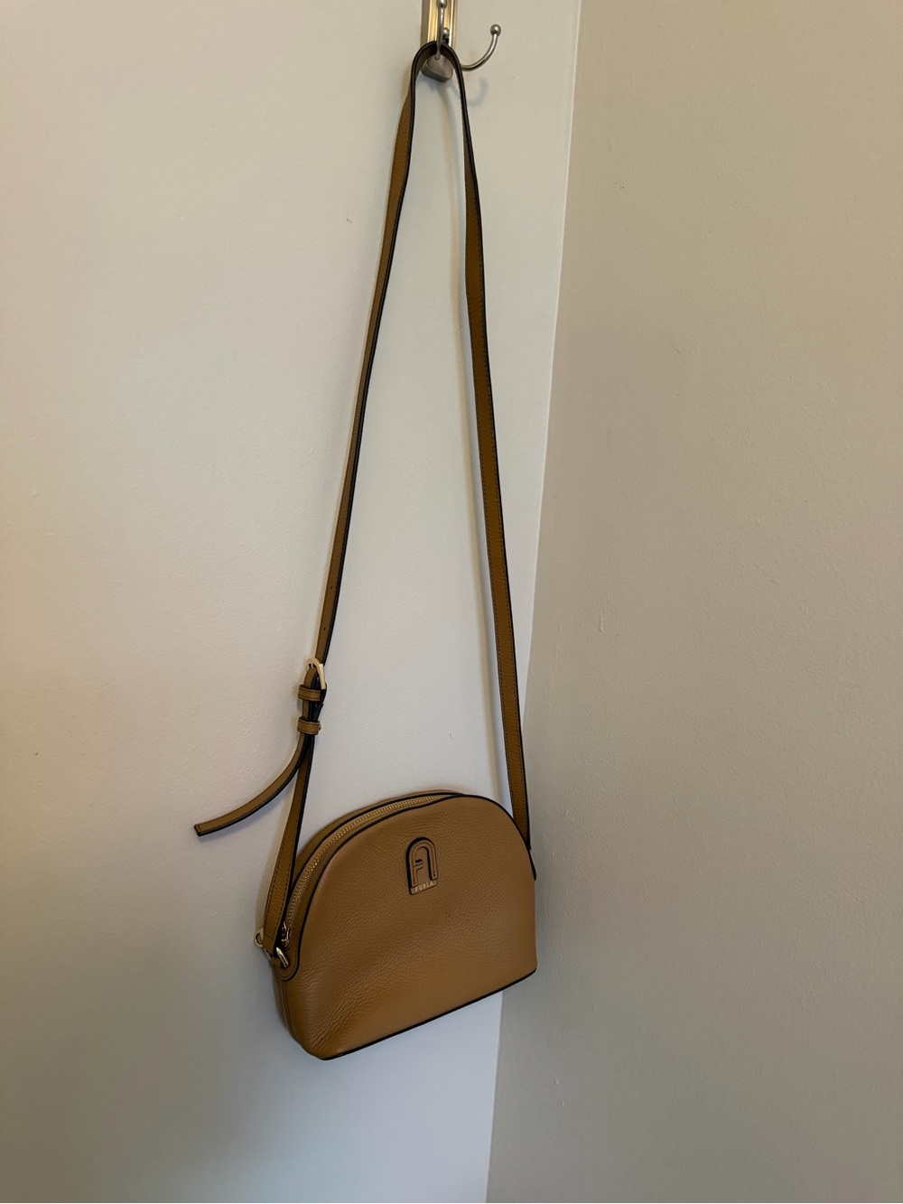 Furla Tan Pebbled Leather Crossbody Bag
